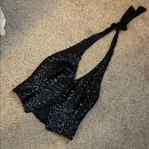 Elegant Black Sequin Halter Blazer